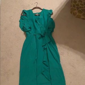 Green faux wrap dress